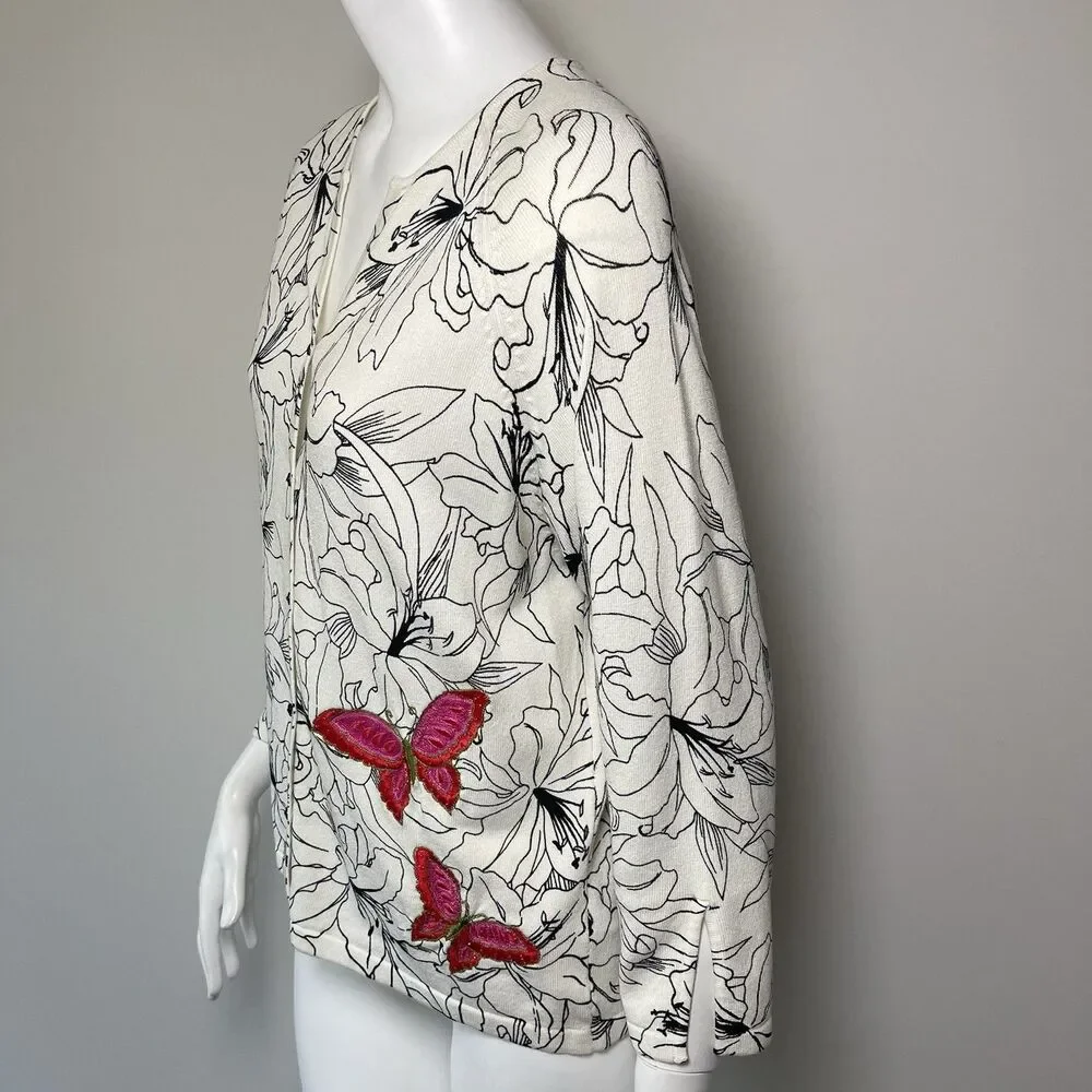 Vintage Marisa Christina Cardigan Butterfly Embroidered L Cottage Fairy Festival